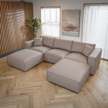 Quatropi Modern Beige Leather Modular U-Shape Sofa Couch 309x196cm