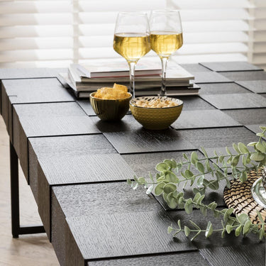 Quatropi Modern Black Coffee Table Large Living Room Oak Wood Metal Legs 165x75cm