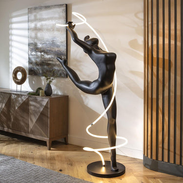 Quatropi Modern Black Resin Sculpture Unusual Standing LED Floor Lamp 100cm x 185cm