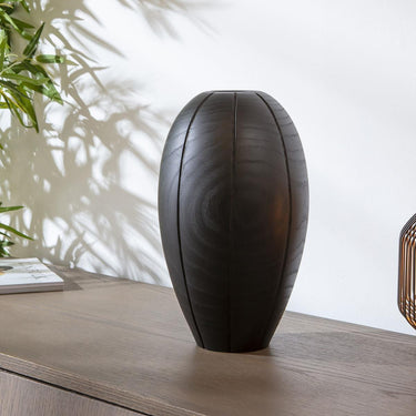 Quatropi Modern Black Wooden Decorative Vase D19cm H35cm
