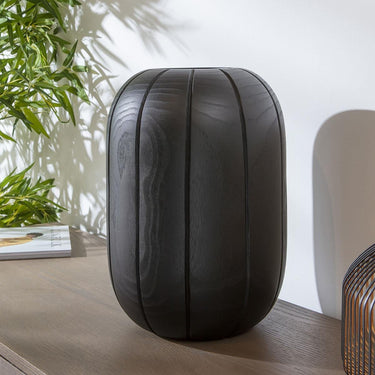 Quatropi Modern Black Wooden Decorative Vase D28cm H39cm