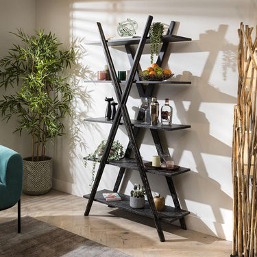 Quatropi Modern Bookshelf Shelving Display Unit Antique Black Oak Wood 100x180cm