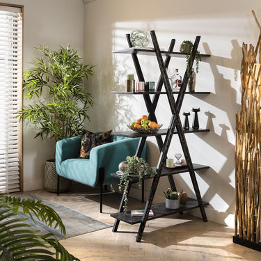 Quatropi Modern Bookshelf Shelving Display Unit Antique Black Oak Wood 100x180cm