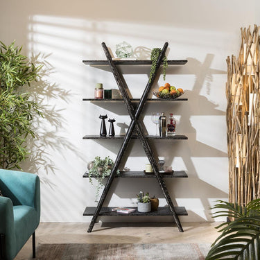 Quatropi Modern Bookshelf Shelving Display Unit Antique Black Oak Wood 100x180cm
