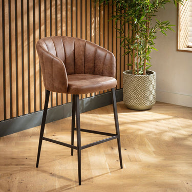 Quatropi Modern Breakfast Counter Bar Stool Chairs With Back Anitique Brown Fabric