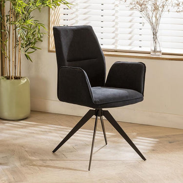 Quatropi Modern Carver Swivel Dining Room Chair with Arms Black Velvet