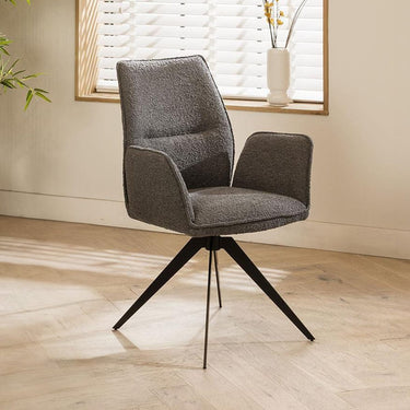 Quatropi Modern Carver Swivel Dining Room Chair with Arms Grey Boucle