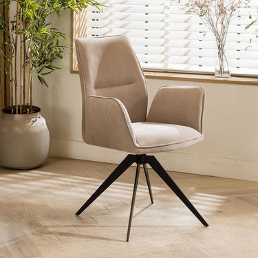 Quatropi Modern Carver Swivel Dining Room Chair with Arms Mink Beige Velvet