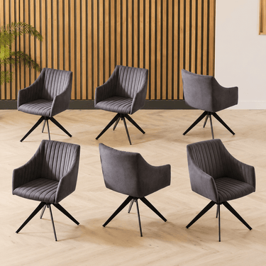 Quatropi Modern Carver Velvet Dining Room Chair with Arms Grey Fabric Swivel Base