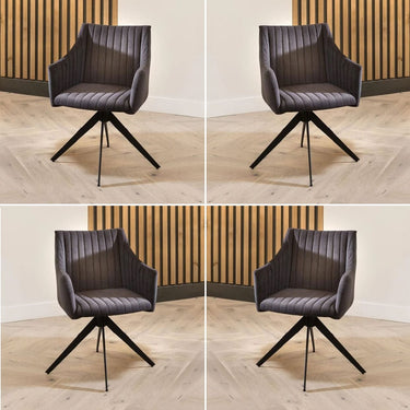 Quatropi Modern Carver Velvet Dining Room Chair with Arms Grey Fabric Swivel Base
