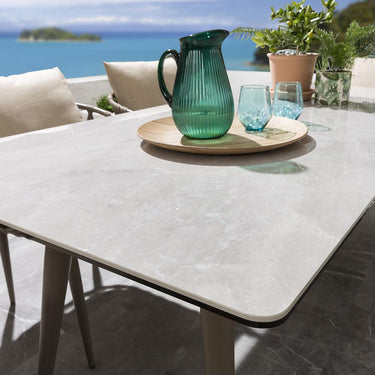 Quatropi Modern Ceramic Garden Table Beige Aluminium 6 Seater 180x90cm