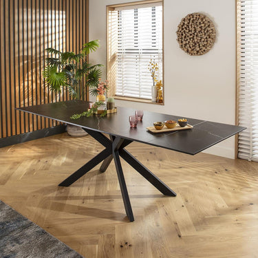 Quatropi Modern Ceramic Marble Extendable Dining Table Black 10 Seat 160-240cm