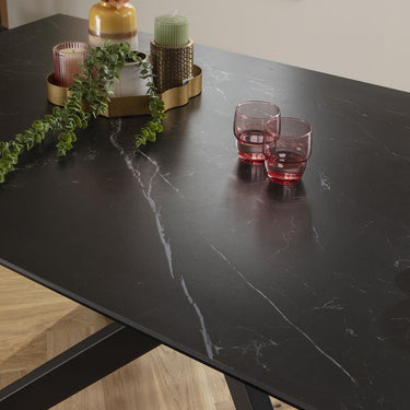 Quatropi Modern Ceramic Marble Extendable Dining Table Black 10 Seat 160-240cm
