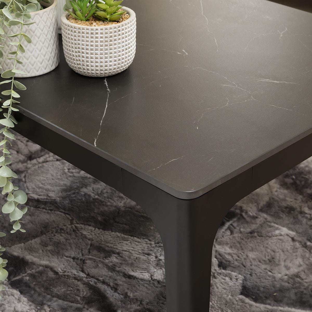 Quatropi Modern Coffee Table 100cm Square Premium Black Ceramic Top & Metal Frame