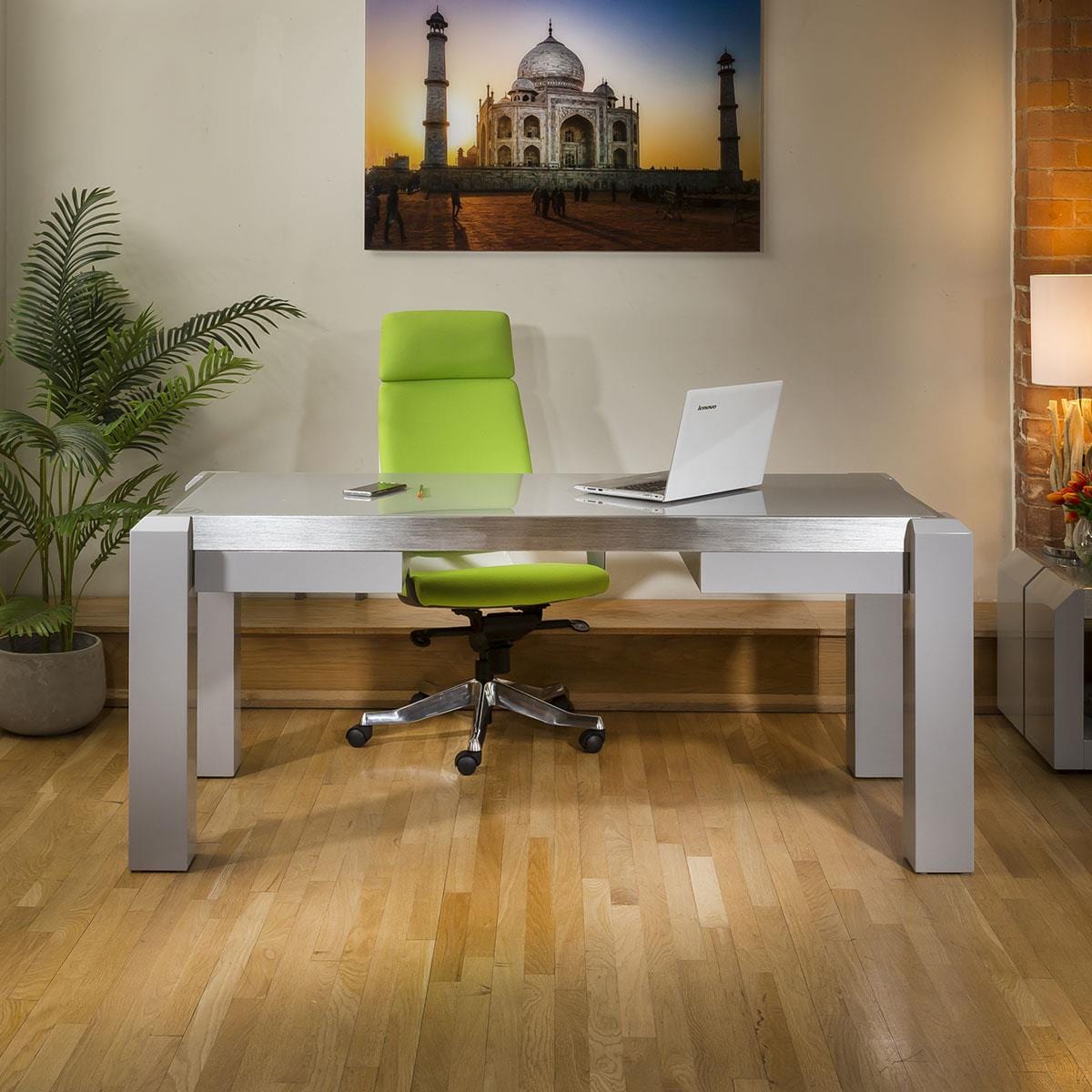 Quatropi Modern Designer Desk / Work Station Grey  Gloss , Grey Glass Top 1.8M