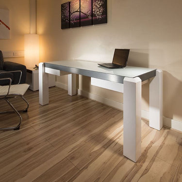 Quatropi Modern Designer Desk / Work Station White Gloss / Glass Top 1.8Mt New