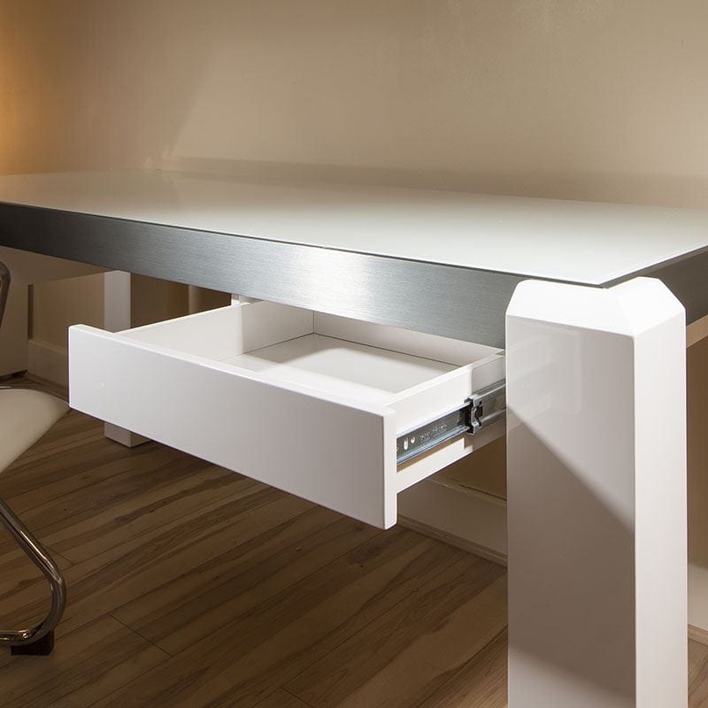 Quatropi Modern Designer Desk / Work Station White Gloss / Glass Top 1.8Mt New
