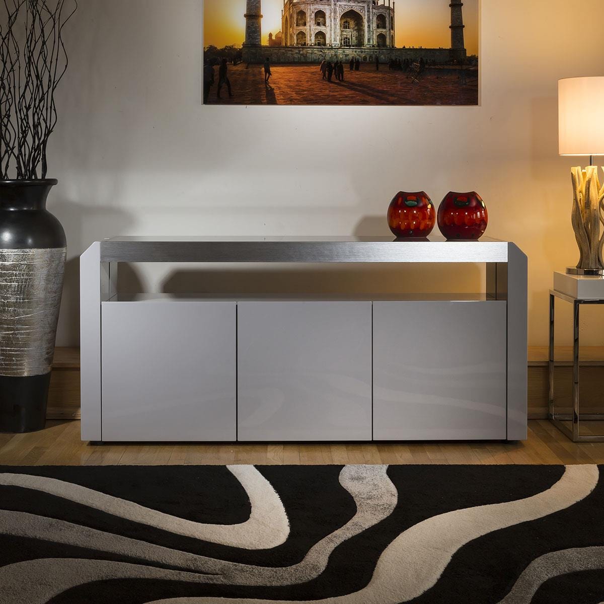Quatropi Modern Designer Grey High Gloss Sideboard Cabinet Buffet 701M