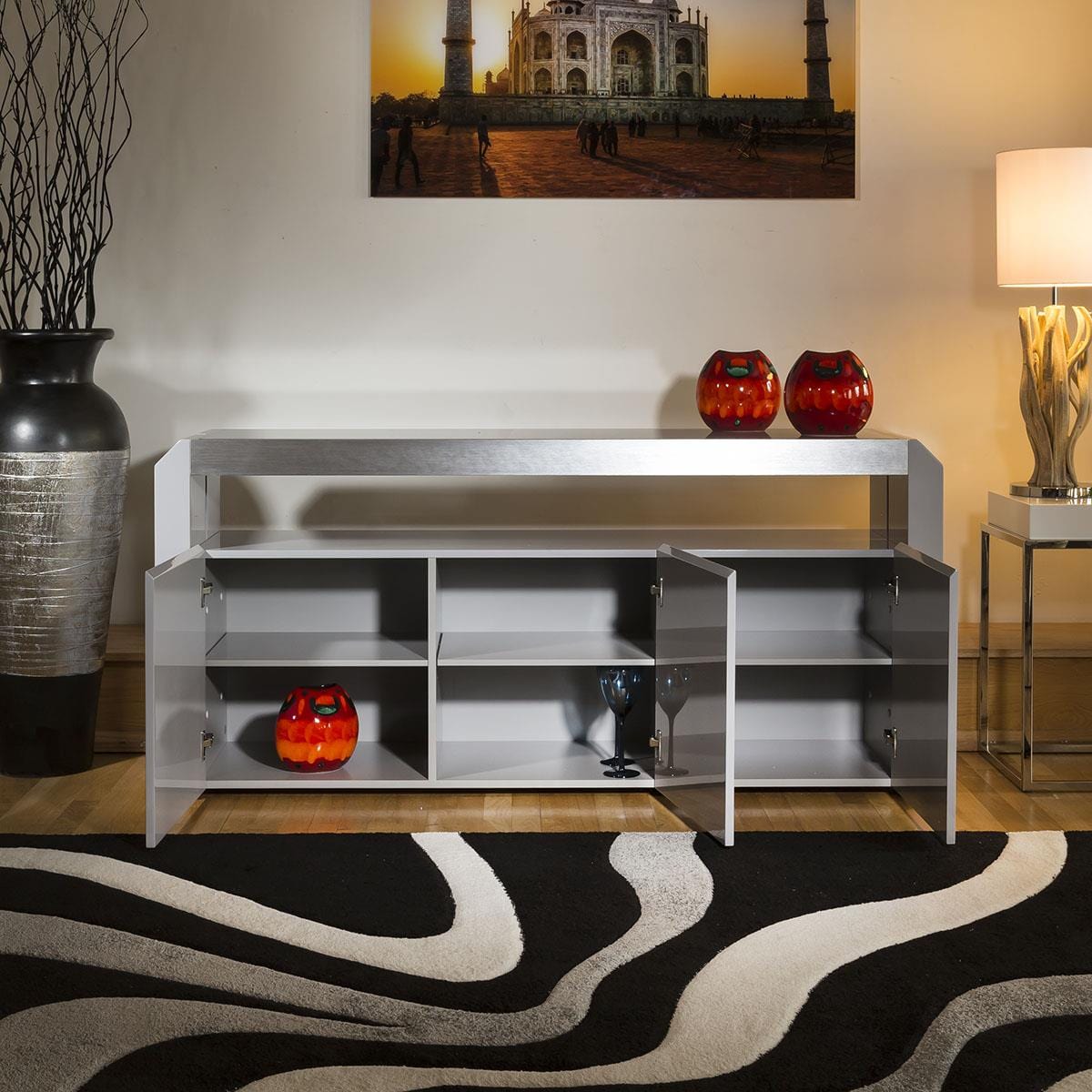 Quatropi Modern Designer Grey High Gloss Sideboard Cabinet Buffet 701M
