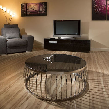 Quatropi Modern Designer Large Round Coffee Table Glass Top Stainless Steel 165