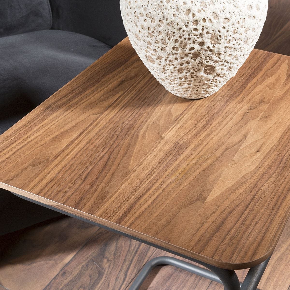 Quatropi Modern Designer Square End / Side Table Walnut Dark Grey Steel Frame