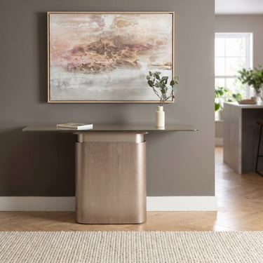 Quatropi Modern Entrance Hallway Console Table Gold Wood Glass 138cm