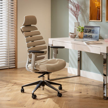 Quatropi Modern Ergonomic Office Chair Home Desk Computer Grey Beige Fabric