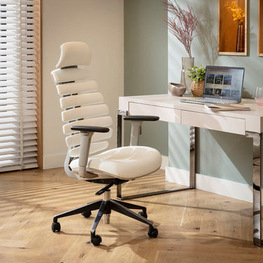 Quatropi Modern Ergonomic Office Chair Home Desk Computer Grey White Faux Leather