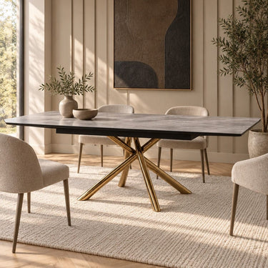 Quatropi Modern Extendable Dining Table 8 Seater Ceramic Marble Grey Gold Legs