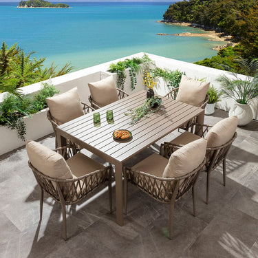 Quatropi Modern Extendable Garden Dining Set 6 Seater Outdoor Table and Chairs Beige Aluminium