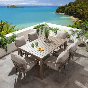 Quatropi Modern Extendable Garden Dining Set 6 Seater Outdoor Table and Chairs Cream Beige Aluminium