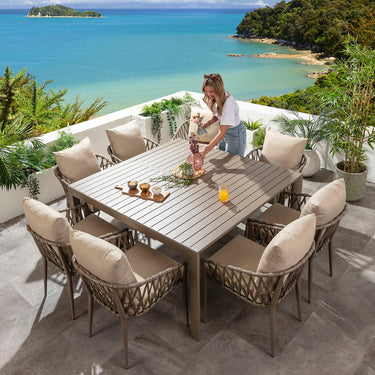 Quatropi Modern Extendable Garden Dining Set 8 Seater Outdoor Table and Chairs Beige Aluminium