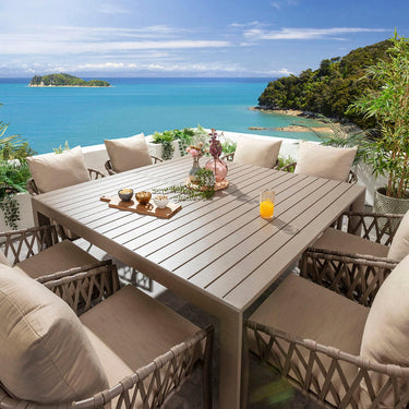 Quatropi Modern Extendable Garden Dining Set 8 Seater Outdoor Table and Chairs Beige Aluminium