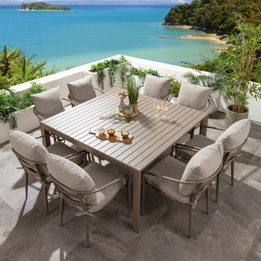 Quatropi Modern Extendable Garden Dining Set 8 Seater Outdoor Table and Chairs Cream Beige Aluminium