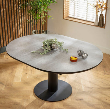 Quatropi Modern Extendable Round Oval Kitchen Dining Table For 6 Grey Ceramic 120-160cm