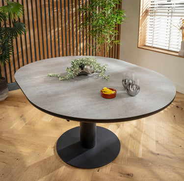 Quatropi Modern Extendable Round Oval Kitchen Dining Table For 6 Grey Ceramic 120-160cm