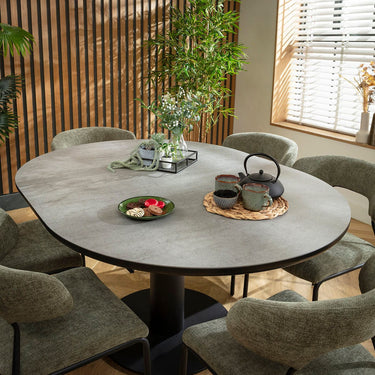 Quatropi Modern Extendable Round Oval Kitchen Dining Table For 6 Grey Ceramic 120-160cm