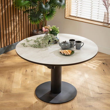 Quatropi Modern Extendable Round Oval Kitchen Dining Table For 6 Light Grey Ceramic 120-160cm