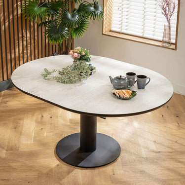 Quatropi Modern Extendable Round Oval Kitchen Dining Table For 6 Light Grey Ceramic 120-160cm