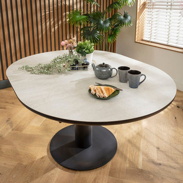 Quatropi Modern Extendable Round Oval Kitchen Dining Table For 6 Light Grey Ceramic 120-160cm