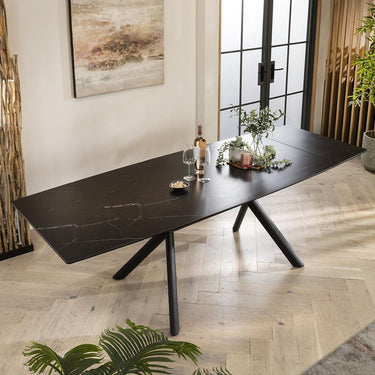 Quatropi Modern Extending Ceramic Marble 8 Seater Dining Table Black 160-240cm