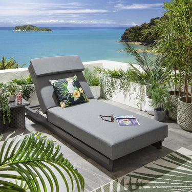 Quatropi Modern Garden Cushioned Sun Lounger Outdoor Aluminium Grey 200x78cm