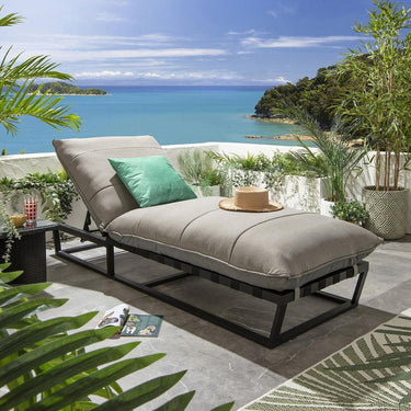 Quatropi Modern Garden Cushioned Sun Lounger Premium Outdoor Patio Beige