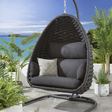 Quatropi Modern Garden Hanging Egg Chair Charcoal Grey Premium Outdoor Rope