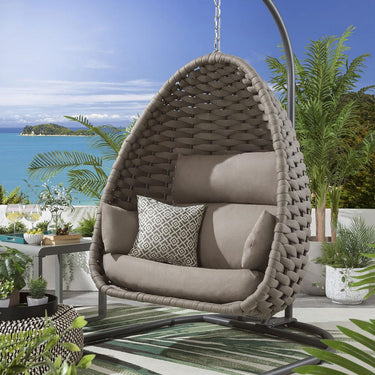 Quatropi Modern Garden Hanging Egg Chair Natural Beige Premium Outdoor Rope