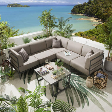 Quatropi Modern Garden L-Shape Corner Sofa 4 Seat Outdoor Patio Beige Aluminium