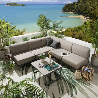 Quatropi Modern Garden L-Shape Corner Sofa 4 Seat Outdoor Patio Beige Aluminium