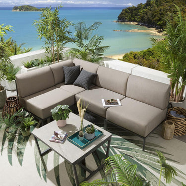 Quatropi Modern Garden L-Shape Corner Sofa 4 Seat Outdoor Patio Beige Aluminium
