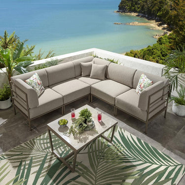 Quatropi Modern Garden L-Shape Corner Sofa 4 Seat Outdoor Patio Cream Aluminium