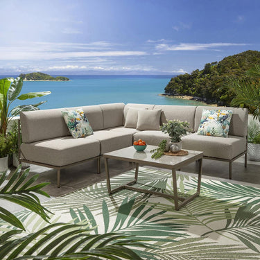 Quatropi Modern Garden L-Shape Corner Sofa 4 Seat Outdoor Patio Cream Aluminium